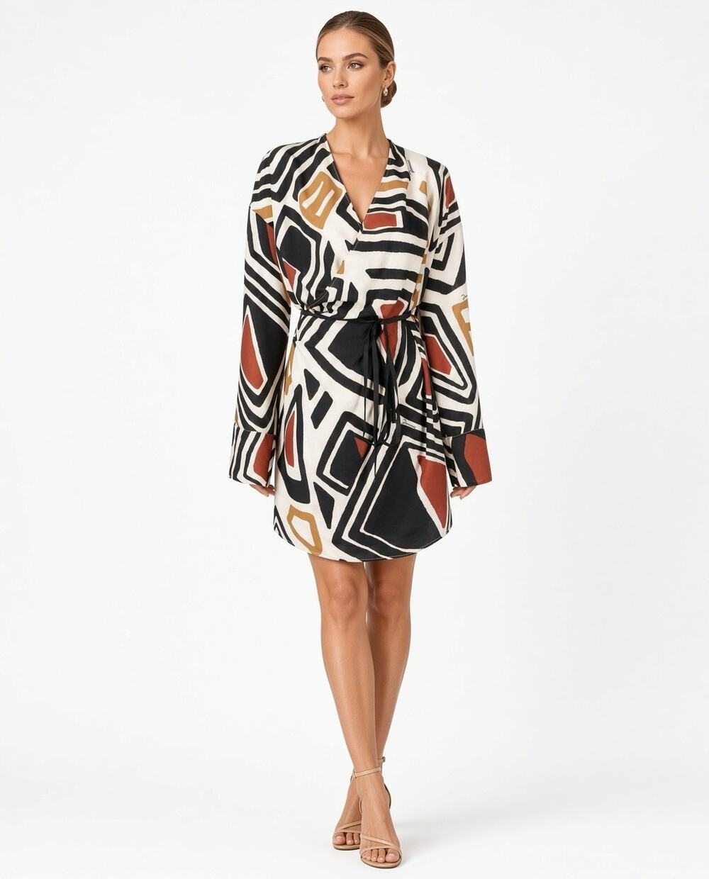 DSQUARED2 Wrap Dress IT 42 US 6 NWT $1140 Geometric Print Poly Italy